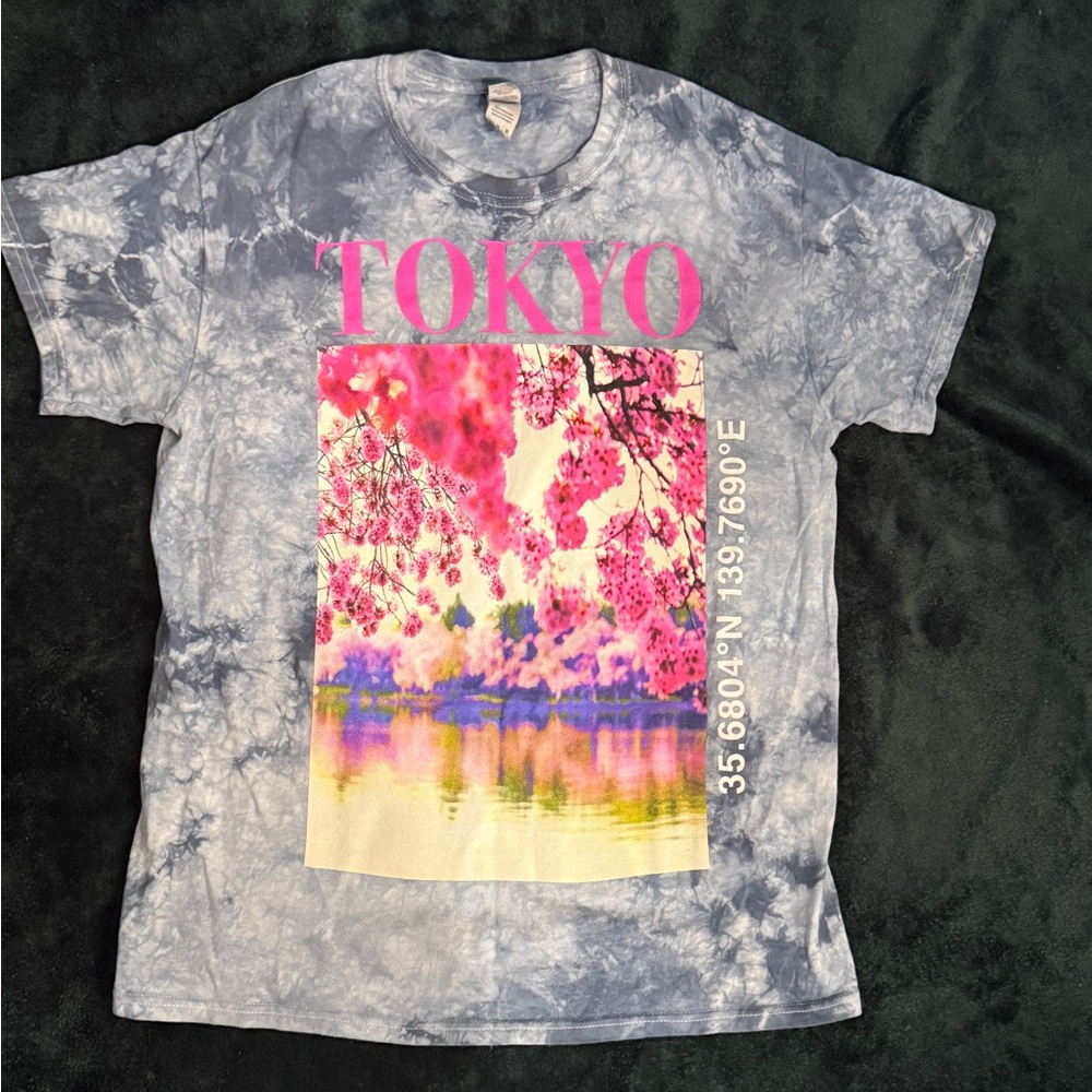 Fashion Nova Tie-Dye Tokyo Graphic Tee - Pink and Gray